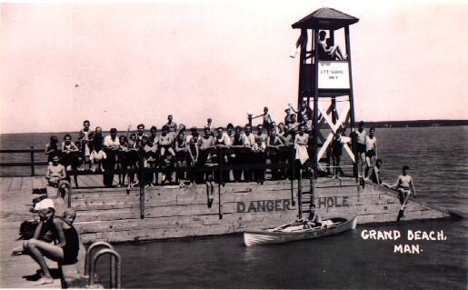 CHUCK AND VIC GUARINO, LIFEGUARDS IN THE TOWER AT GRAND BEACH 1942